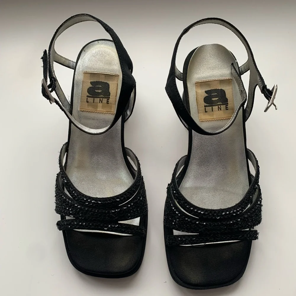 Black Beaded Strap Heels